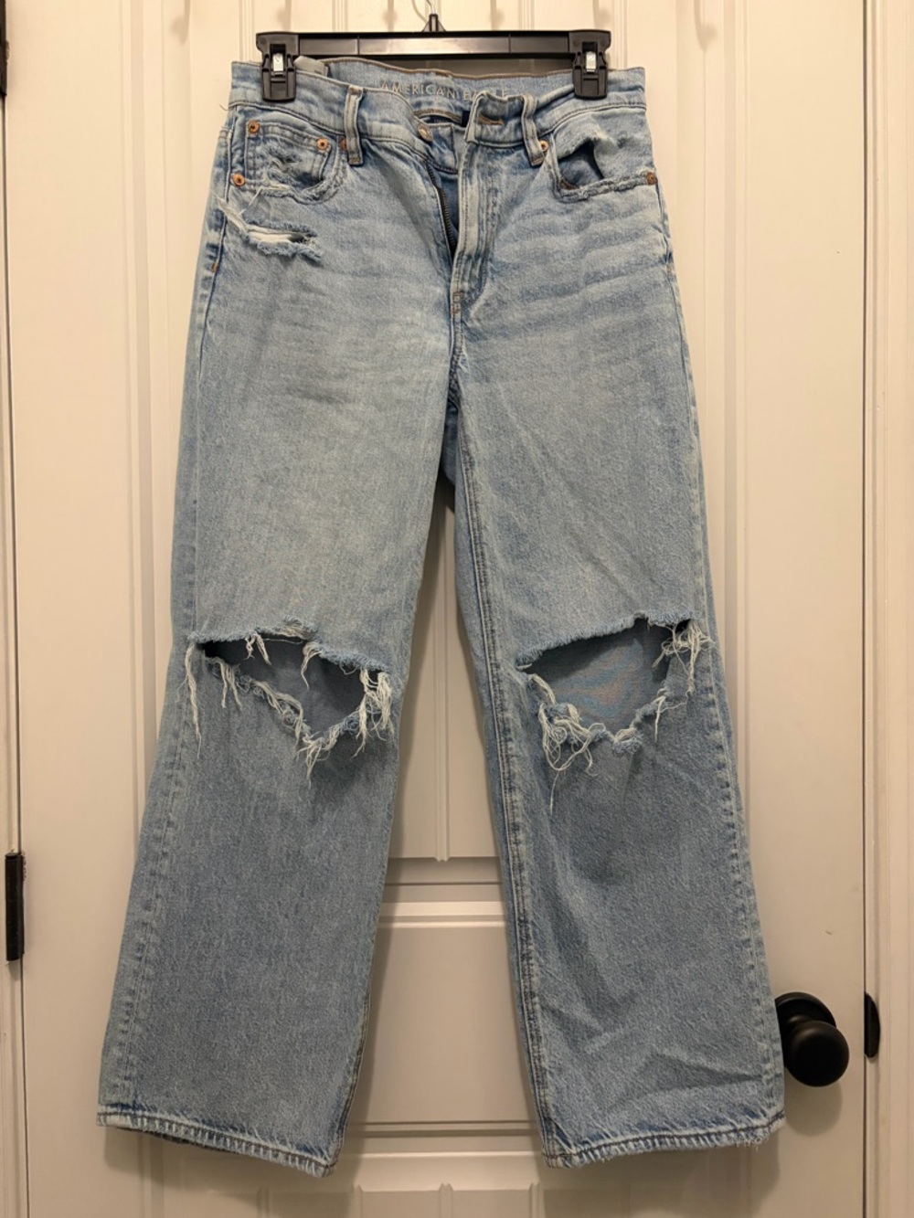 American Eagle Outfitters Light Blue Distressed Straight-Leg Jeans